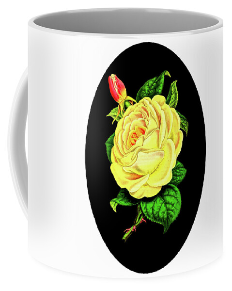Floral Coffee Mug featuring the mixed media Yellow Rose on Oval by Lorena Cassady
