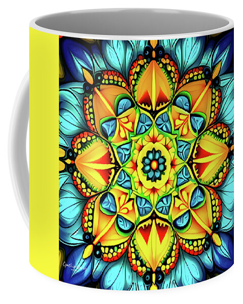 Newby Coffee Mug featuring the digital art Yellow Themed Kaleidoscope by Cindy's Creative Corner