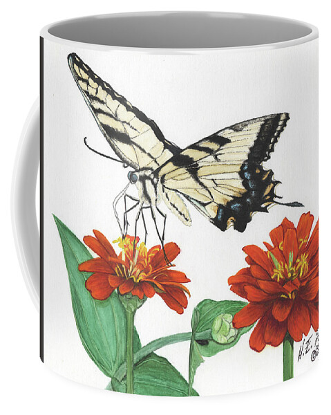 Yellow Tiger Swallowtail Coffee Mug featuring the painting Yellow Tiger by Heather E Harman