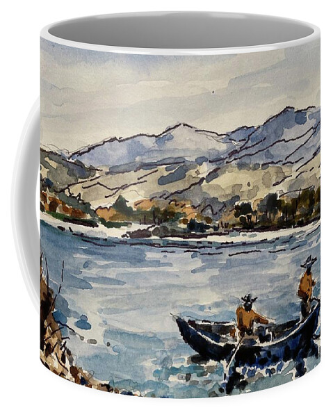 Yellowstone River Coffee Mug featuring the painting Yellowstone Drift by Les Herman