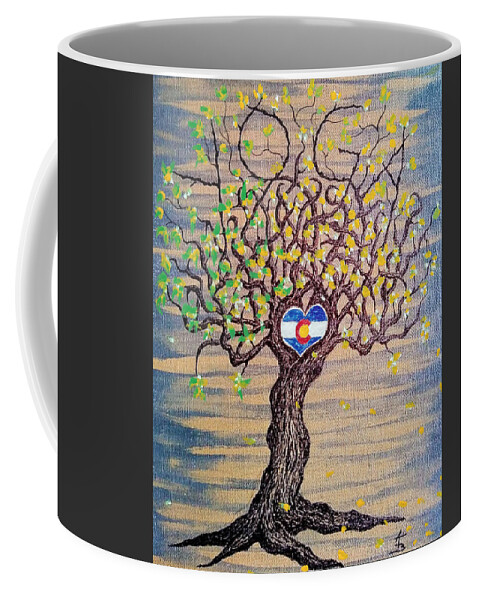 Yoga Coffee Mug featuring the drawing Yoga-Colorado Fall Love Tree by Aaron Bombalicki