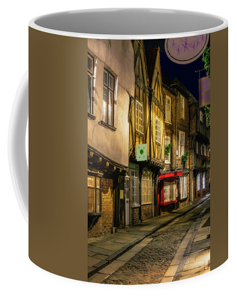 Abstract Coffee Mug featuring the photograph York cobbled street at night by Sue Leonard