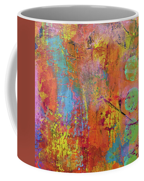 Bright Coffee Mug featuring the painting YOSEMITE Abstract Painting Red Orange Yellow Blue Green Pink by Lynnie Lang