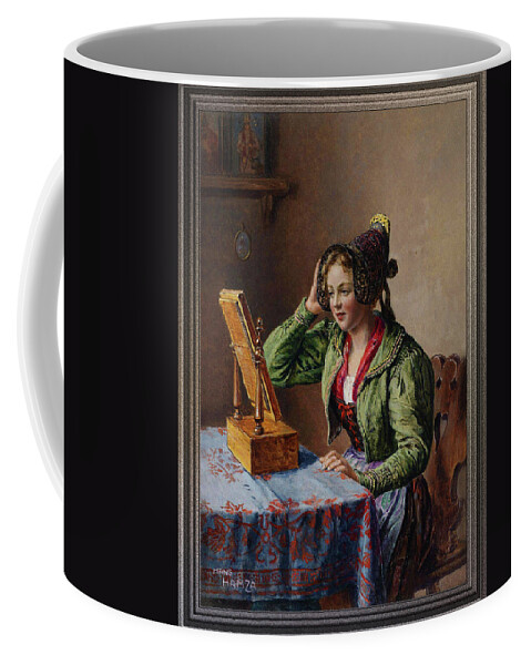 Young Girl By The Mirror Coffee Mug featuring the painting Young Girl By The Mirror by Rolando Burbon