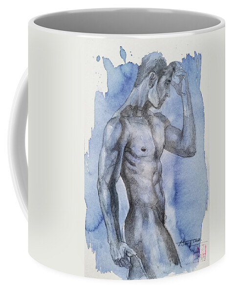 Male Nude Coffee Mug featuring the drawing Young man#20122 by Hongtao Huang
