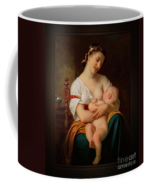 Young Mother Nursing Her Baby Coffee Mug featuring the painting Young Mother Nursing Her Baby by Hugues Merle Remastered Xzendor7 Fine Art Old Masters Reproductions by Rolando Burbon