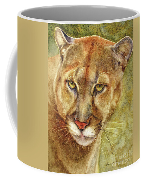 Cougar Coffee Mug featuring the painting Young Mountain Lion by Bonnie Rinier