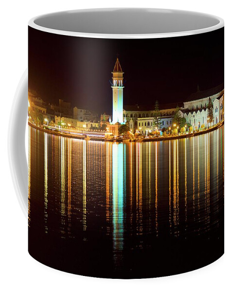 Zakynthos Harbor Coffee Mug featuring the photograph Zakynthos Harbor at Night by Sean Hannon