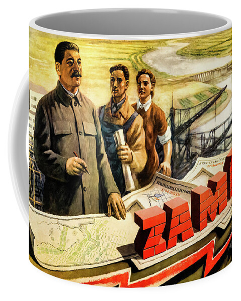 Zamir Coffee Mug featuring the drawing Zamir For Peace 1950s Soviet Propaganda Poster by M G Whittingham
