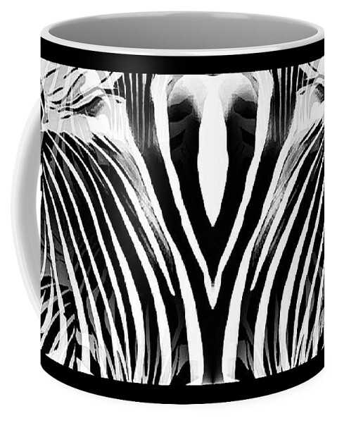 Zebra Coffee Mug featuring the mixed media Zebra Abstract in Black and White by Shelli Fitzpatrick