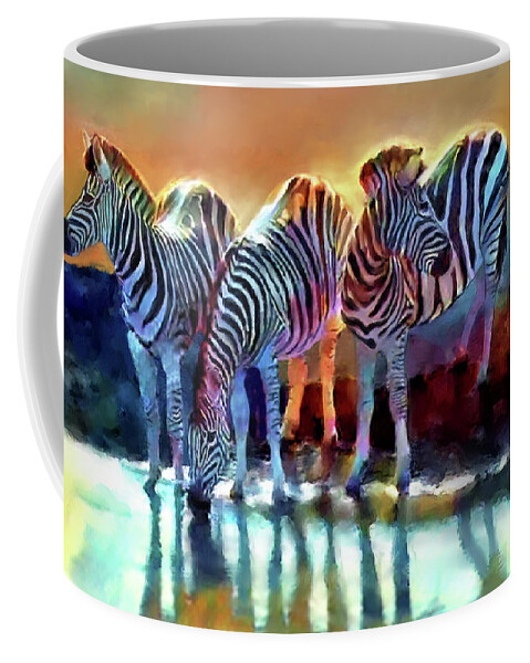 Zebra Coffee Mug featuring the painting Zebra Caution  by Joel Smith