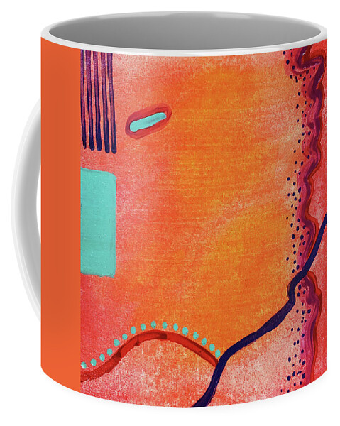 Native American Art Coffee Mug featuring the painting ZUNI TRAIL Abstract in Orange Red Aqua Blue Purple Dots by Lynnie Lang