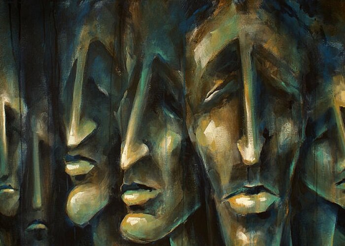 Expressionist Greeting Card featuring the painting ' Jury of Eight ' by Michael Lang