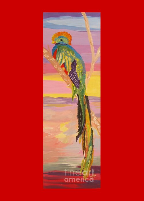 Many Colors Greeting Card featuring the painting Beautiful Bird Quetzal Must open by Phyllis Kaltenbach