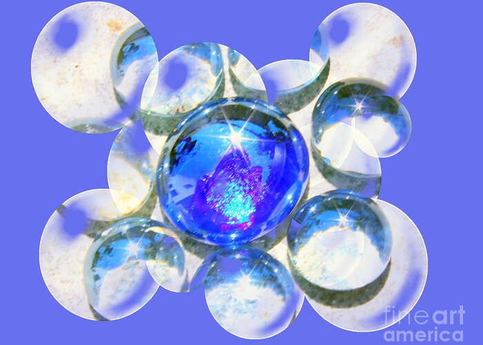 Abstract Greeting Card featuring the photograph Blue Glass Bubble Abstract by Judy Palkimas