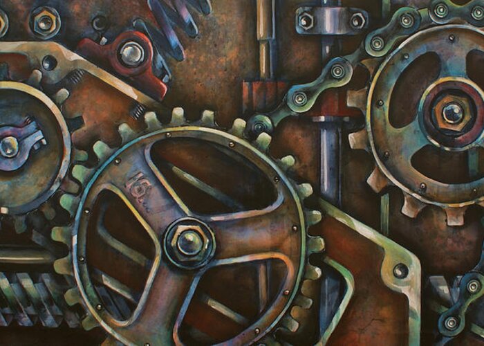 Steam Punk Greeting Card featuring the painting 'Blue Harmony' by Michael Lang