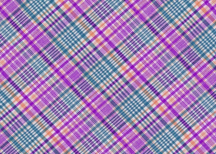 Plaid Greeting Card featuring the photograph Blue Purple Orange and White Plaid Design Background by Keith Webber Jr