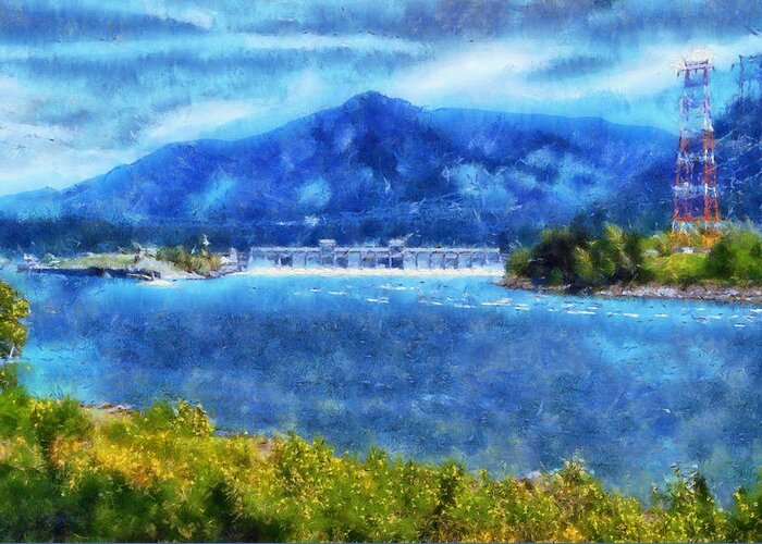 Bonneville Dam Greeting Card featuring the digital art Columbia River Gorge by Kaylee Mason