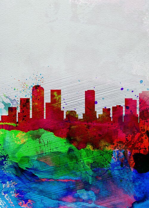 Denver Greeting Card featuring the painting Denver Watercolor Skyline by Naxart Studio