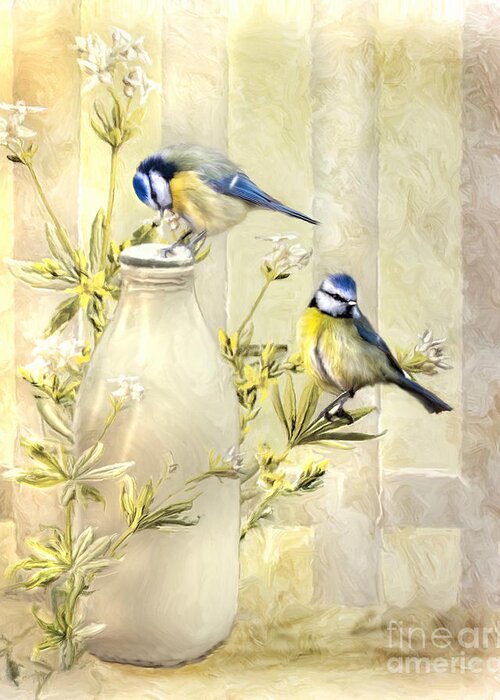 England Greeting Card featuring the digital art English Blue Tits by Trudi Simmonds