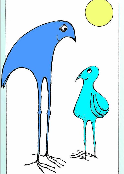 Birds Greeting Card featuring the drawing Happy Father And Son by Hartmut Jager