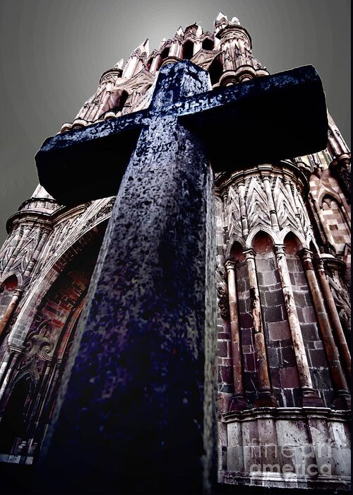 Parroquia Church Greeting Card featuring the photograph La Parroquia Cross by Barry Weiss