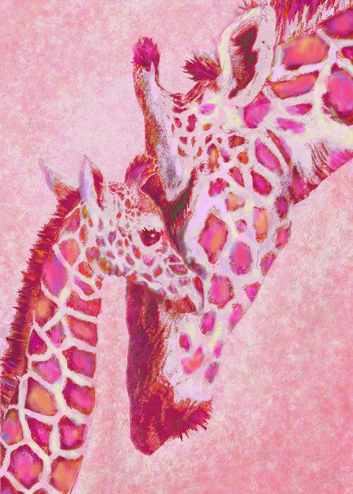 Giraffe Greeting Card featuring the digital art Loving Pink Giraffes by Jane Schnetlage
