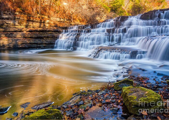 Burgess Falls Greeting Card featuring the photograph Morning light Upper Burgess Falls by Anthony Heflin