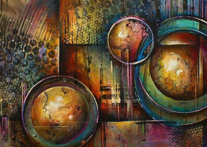 Geometric Greeting Card featuring the painting ' Remaining Elements' by Michael Lang