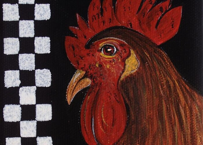 Rhode Island Red Greeting Card featuring the painting Rooster Big Red by Cindy Micklos