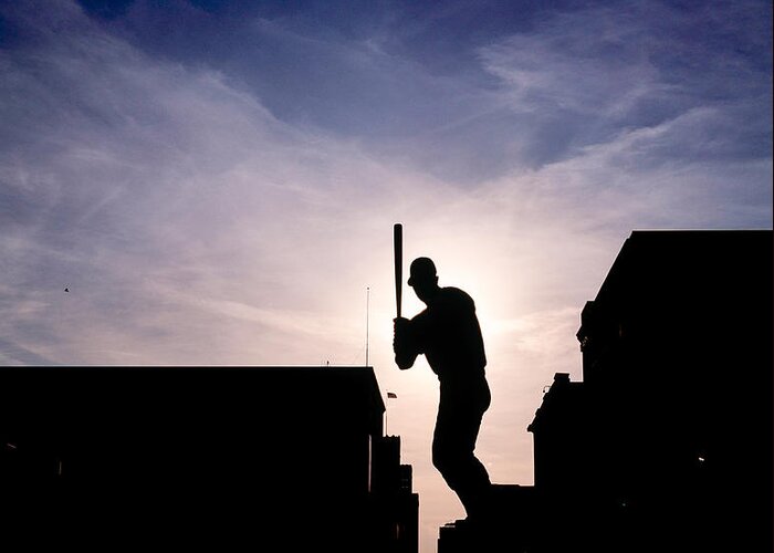 Baseball Greeting Card featuring the photograph Stan Musial Statue Silhouette 1a by Tracy Knauer