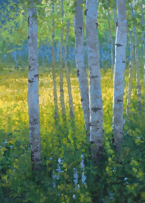 Aspens Greeting Card featuring the painting The Dancing Sun by Stephen Bartholomew