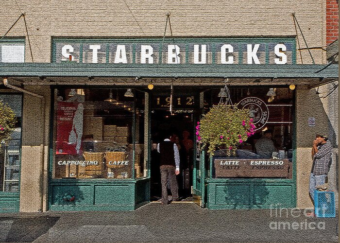 Coffee Greeting Card featuring the photograph 0370 First Starbucks by Steve Sturgill