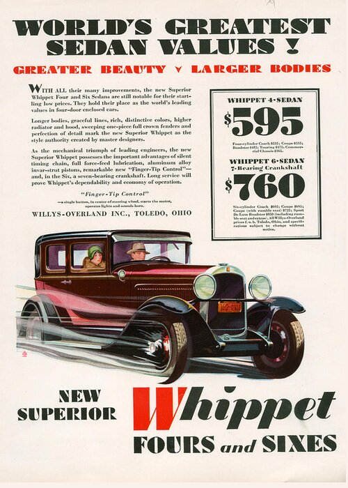 Usa Greeting Card featuring the photograph 1920s Usa Willys-knight Magazine Advert by The Advertising Archives