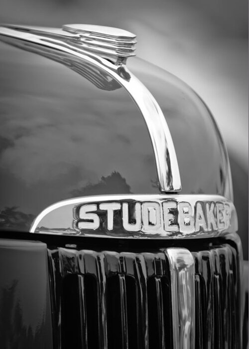 1947 Studebaker M5 Pickup Truck Grill Emblem Greeting Card featuring the photograph 1947 Studebaker M5 Pickup Truck Grill Emblem - Hood Ornament by Jill Reger