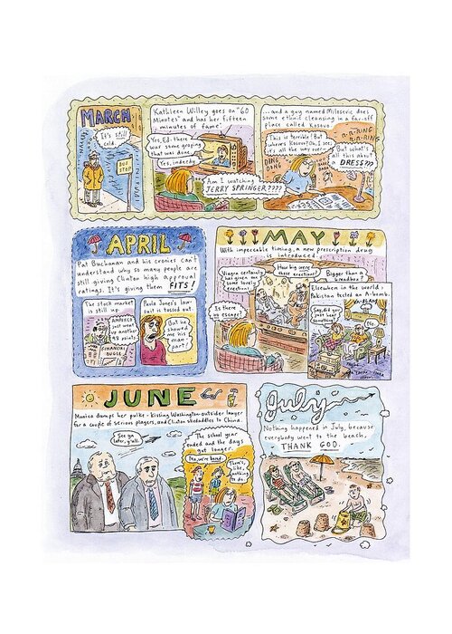 1998: A Look Back
(review Of Clinton - Lewinsky Affair And Other 1998 Events.) Politics Greeting Card featuring the drawing 1998: A Look Back by Roz Chast