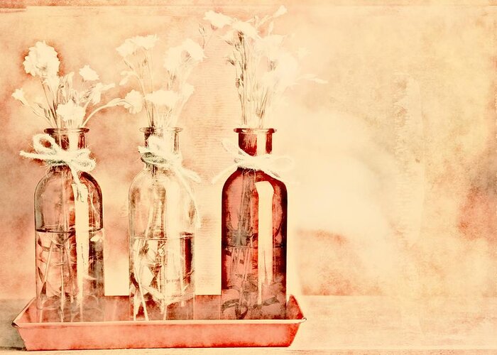 Peach Greeting Card featuring the photograph 1-2-3 Bottles - r9t2b by Variance Collections