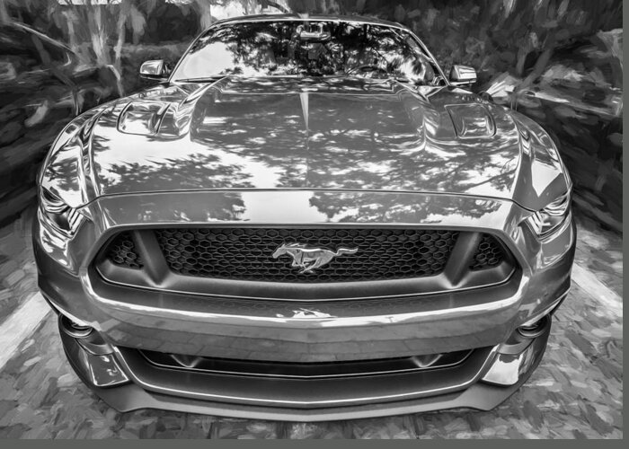 2015 Ford Mustang Greeting Card featuring the photograph 2015 Ford Mustang GT Painted BW   #1 by Rich Franco