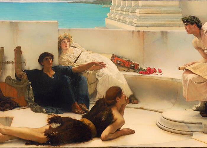 Lawrence Alma-tadema Greeting Card featuring the painting A Reading from Homer #6 by Lawrence Alma-Tadema