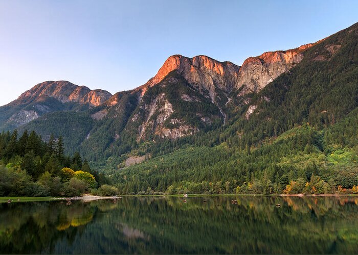 Alpenglow Greeting Card featuring the photograph Alpenglow on Wells Peak at Silver Lake by Michael Russell