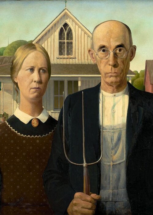 Grant Wood Greeting Card featuring the painting American Gothic by Grant Wood