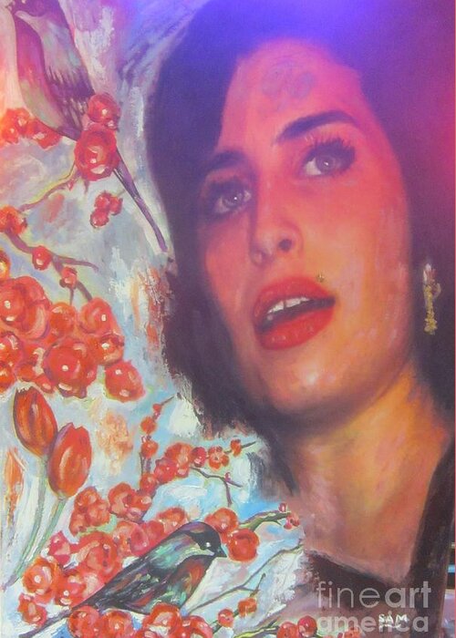 Amy Greeting Card featuring the painting Amy Winehouse #11 by Sam Shaker