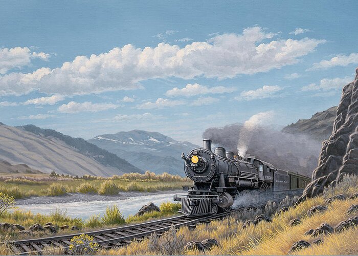 Locomotive Greeting Card featuring the painting At Point of Rocks-Bound for Livingston by Paul Krapf