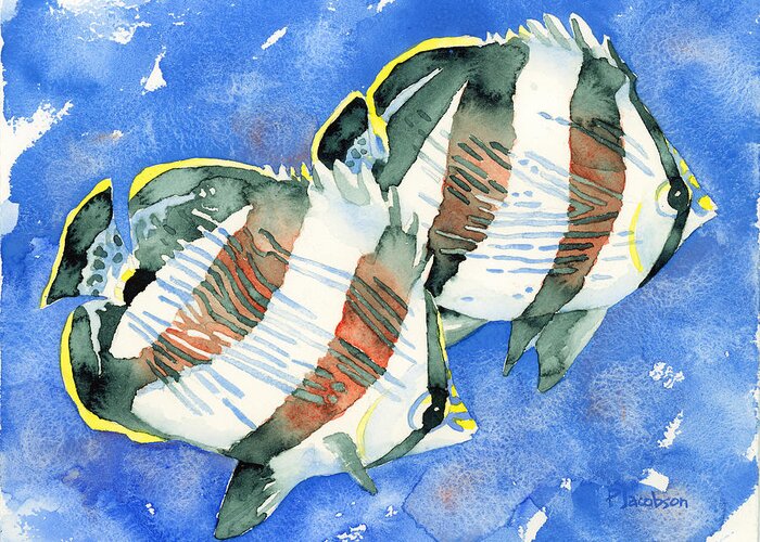  Greeting Card featuring the painting Banded Butterflyfish #1 by Pauline Walsh Jacobson