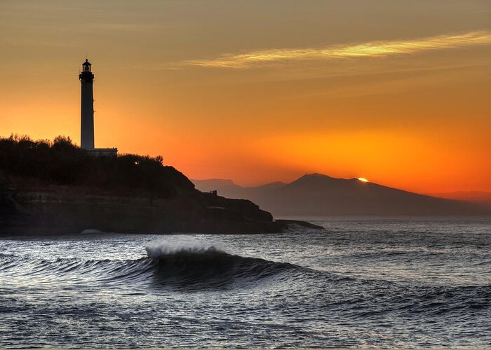 Sunset Greeting Card featuring the photograph Biarritz #1 by Karim SAARI