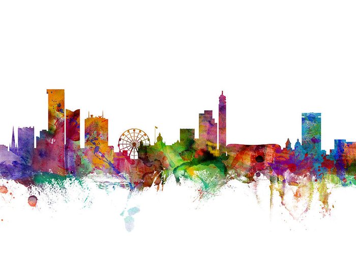 City Greeting Card featuring the digital art Birmingham England Skyline #1 by Michael Tompsett