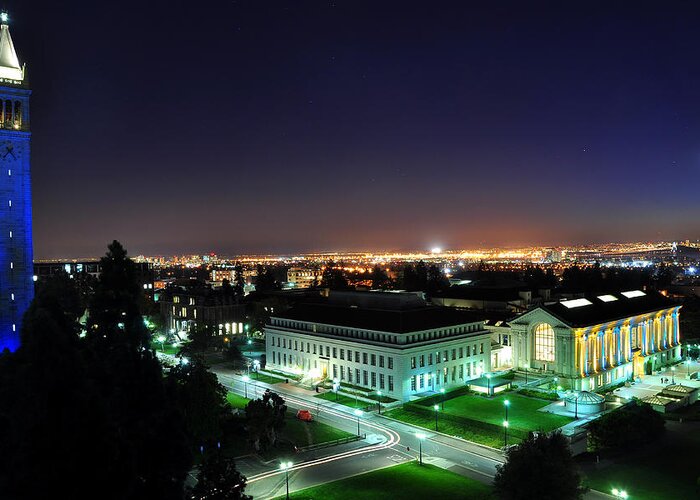 Bay Area Greeting Card featuring the photograph Blue Campanile and Doe Library #1 by Joel Thai