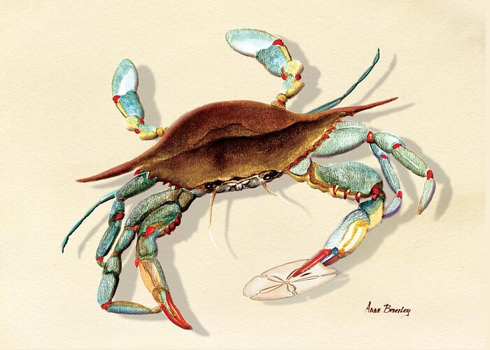 Blue Crab Greeting Card featuring the painting Blue Crab #1 by Anne Beverley-Stamps