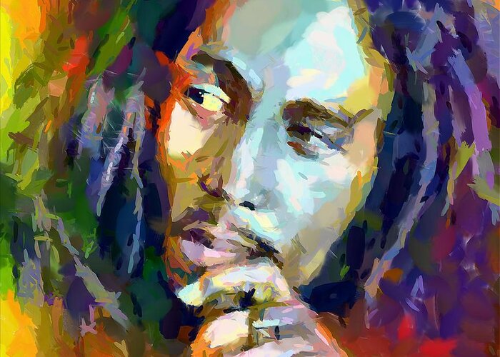 Portrait Greeting Card featuring the painting Bob Marley #1 by Dragica Micki Fortuna