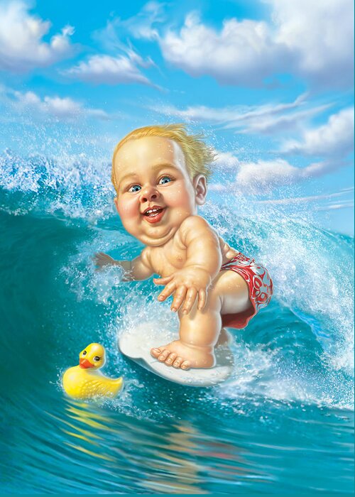 Baby Greeting Card featuring the digital art Born to Surf by Mark Fredrickson